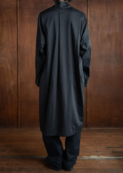 JAN-JAN VAN ESSCHE TUNIC#37 Kimono Collar Loose Fit Tunic With Side Buttons Boiled Wool Silk Cloth Black