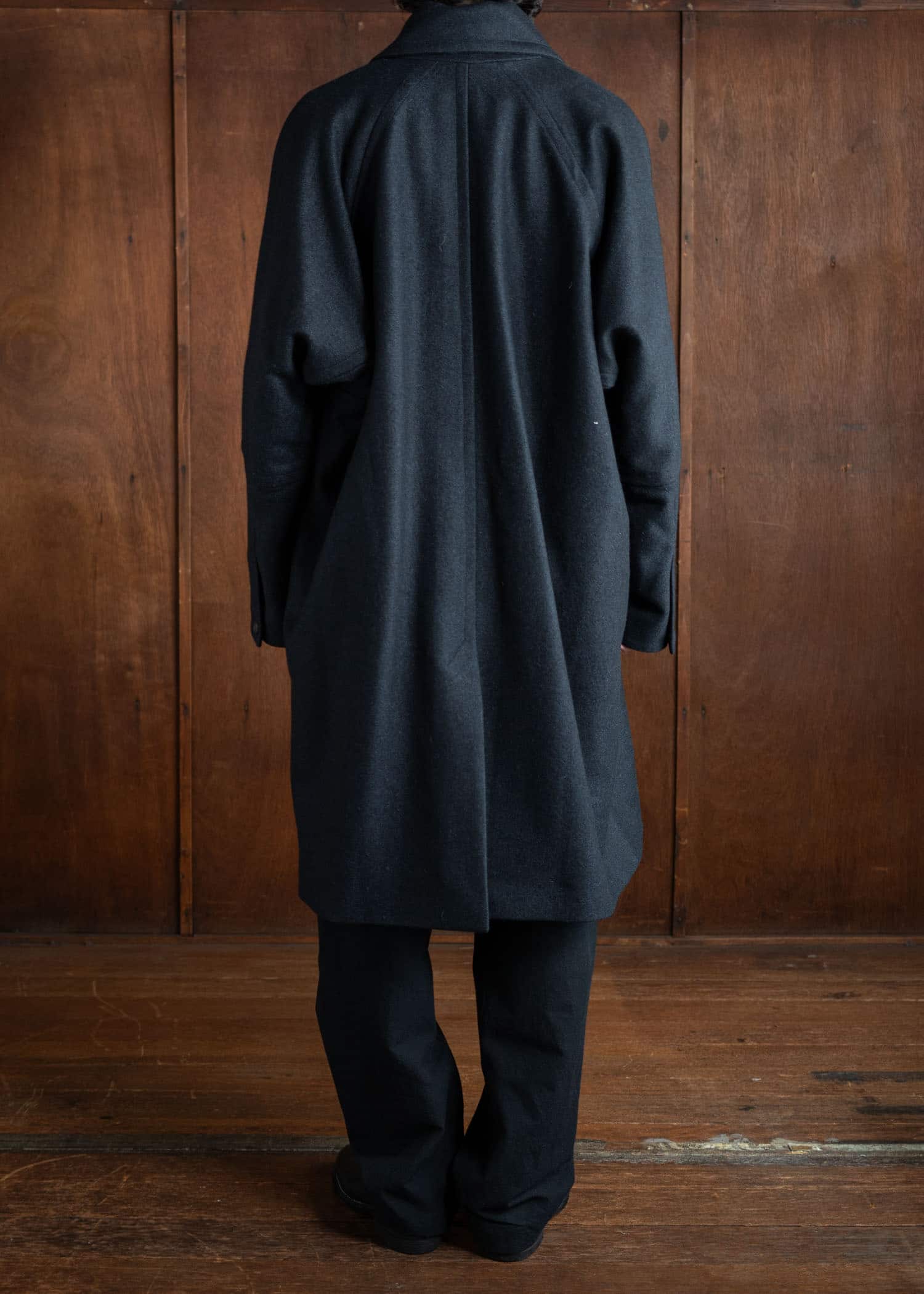 JAN-JAN VAN ESSCHE COAT#30 Oversized Double Breasted Car Coat Yak Wool Twill Night Blue