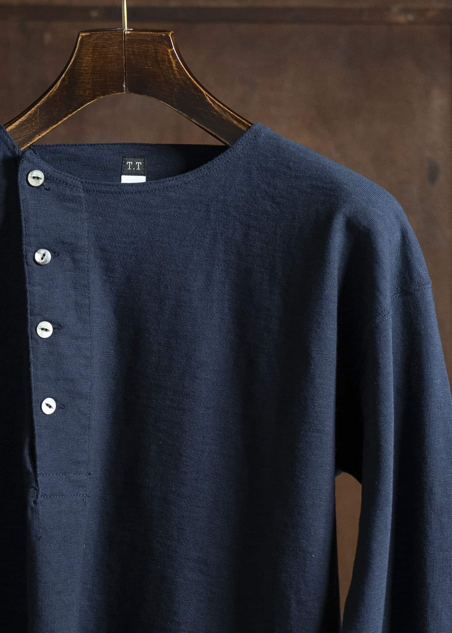 Taiga Takahashi Lot.618 Side Henley Neck Shirt NAVY