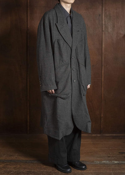 ZIGGY CHEN TATTERSALL PEAK LAPEL LONG COAT 0M2631110