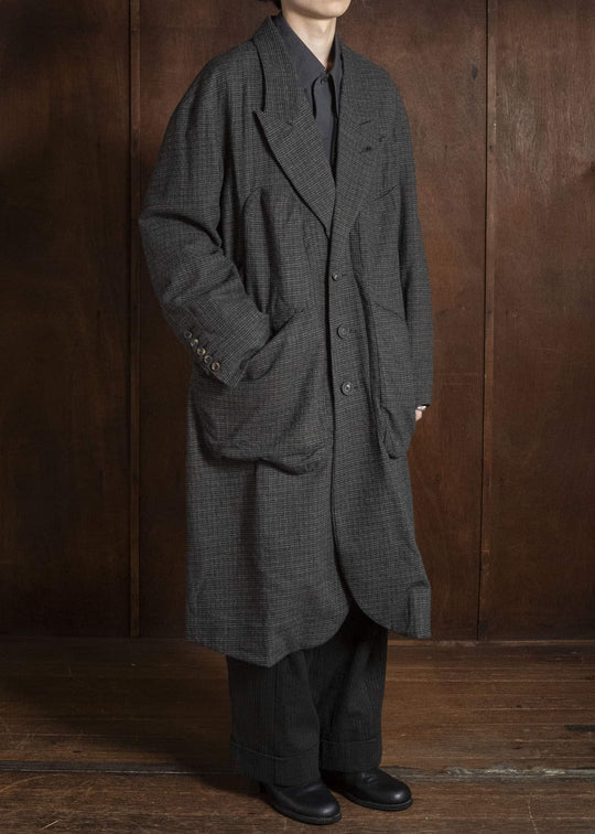 ZIGGY CHEN TATTERSALL PEAK LAPEL LONG COAT 0M2631110