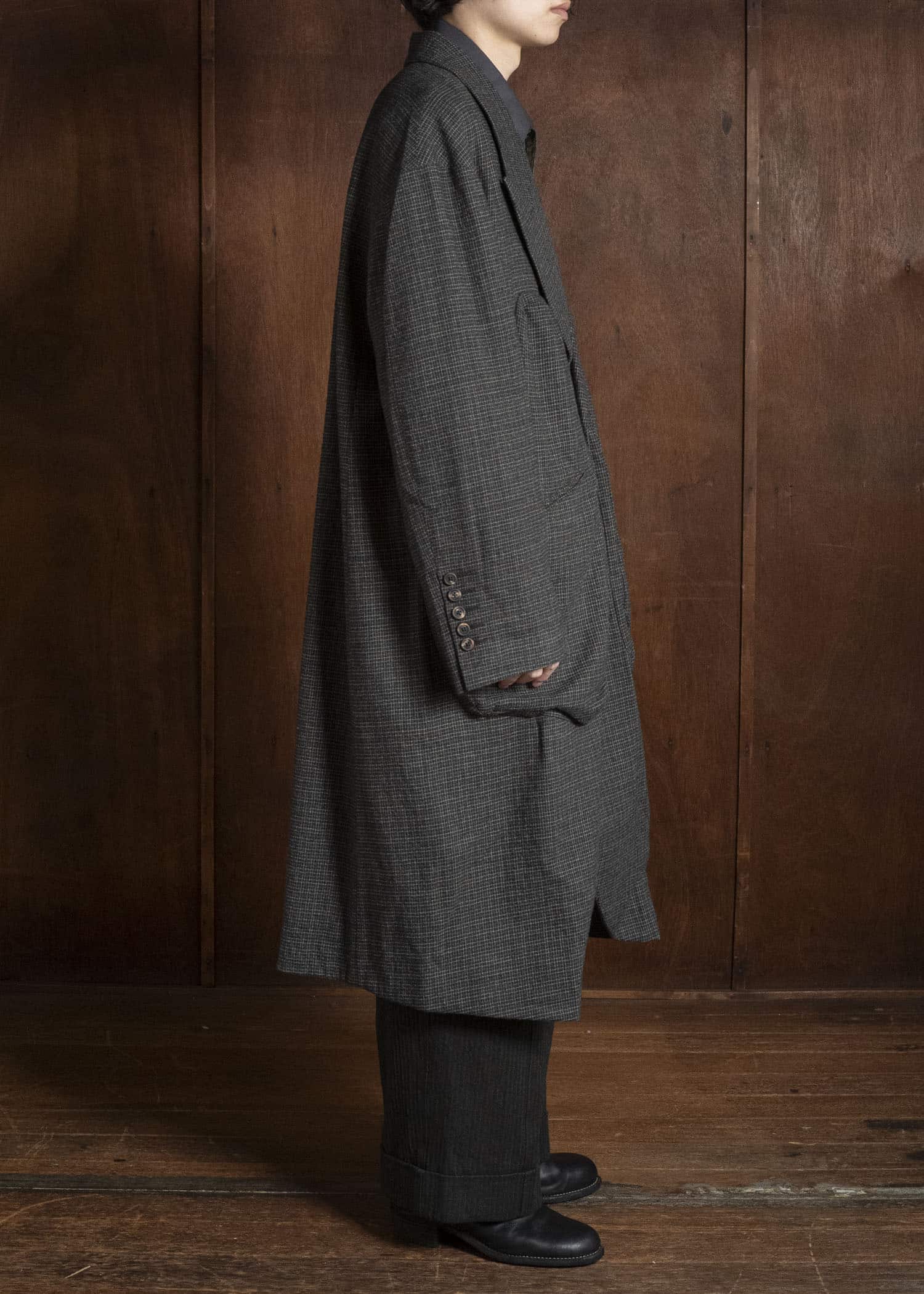 ZIGGY CHEN TATTERSALL PEAK LAPEL LONG COAT 0M2631110