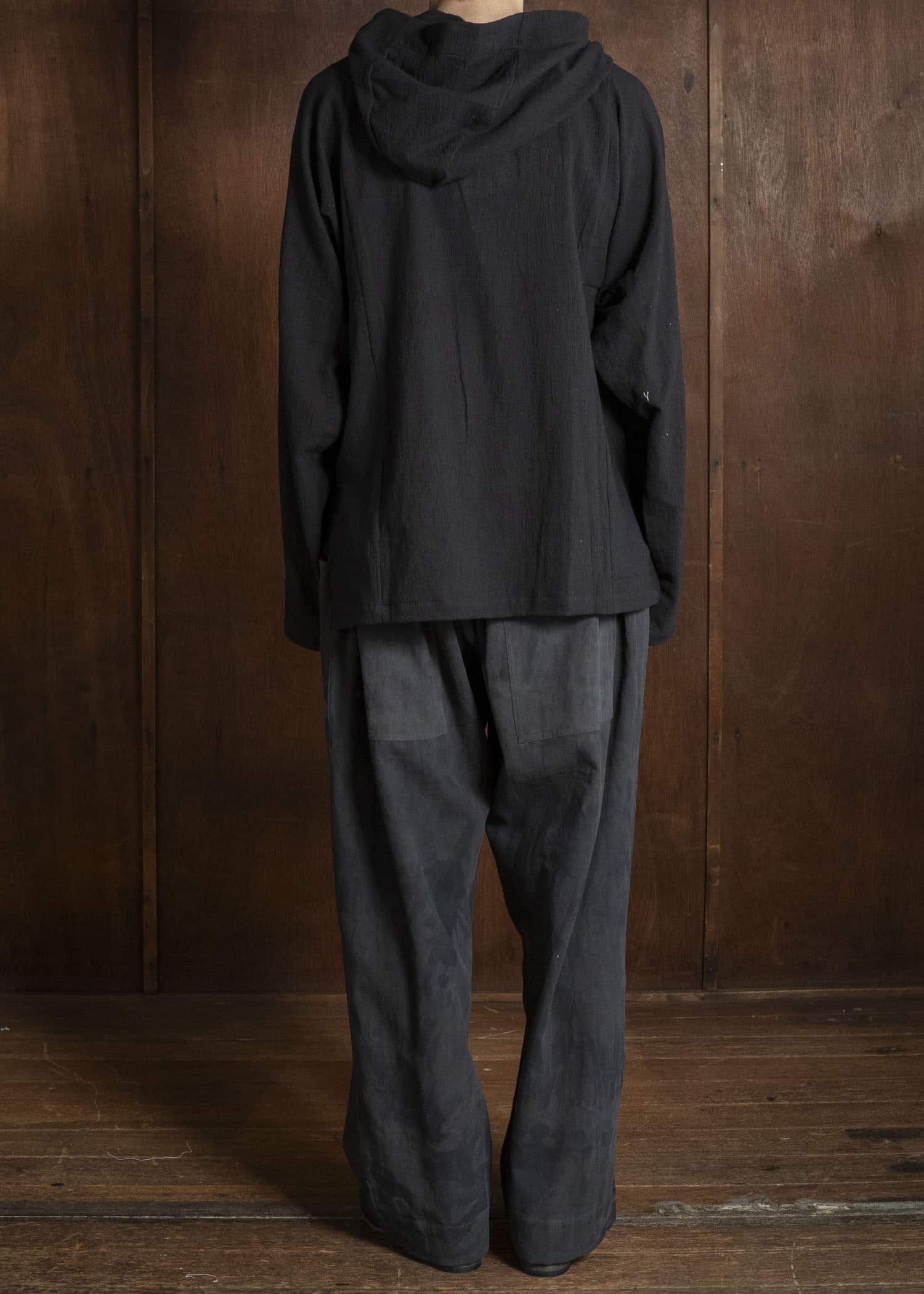 Gathering Textiles Fisherman Hoodie Handloom Kala Cotton Gujrat Naturally Dyed FIH02-KC-BK