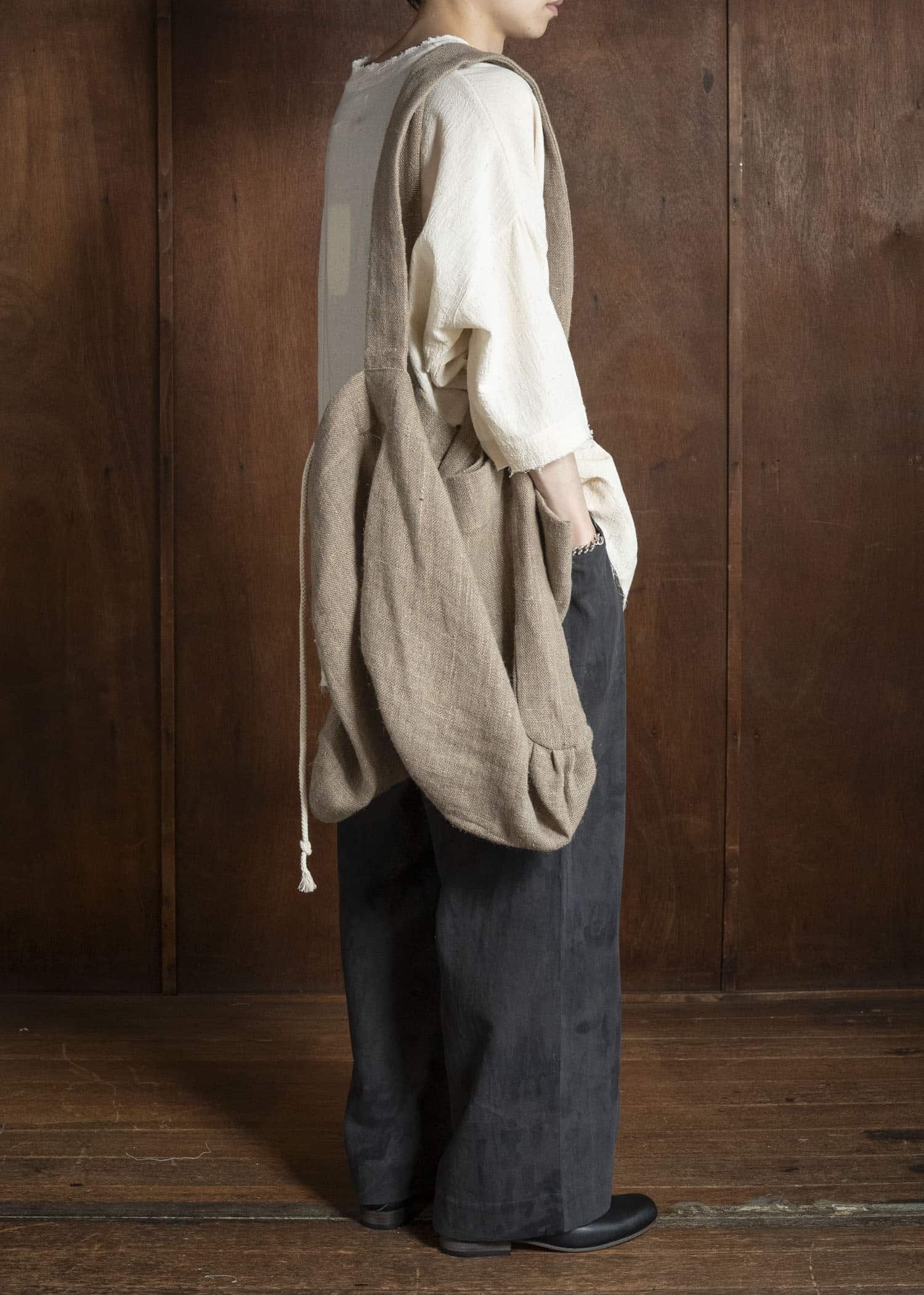 Gathering Textiles Double Bag Handloom Organic Hemp , Dark Creem DB01-HE-BR