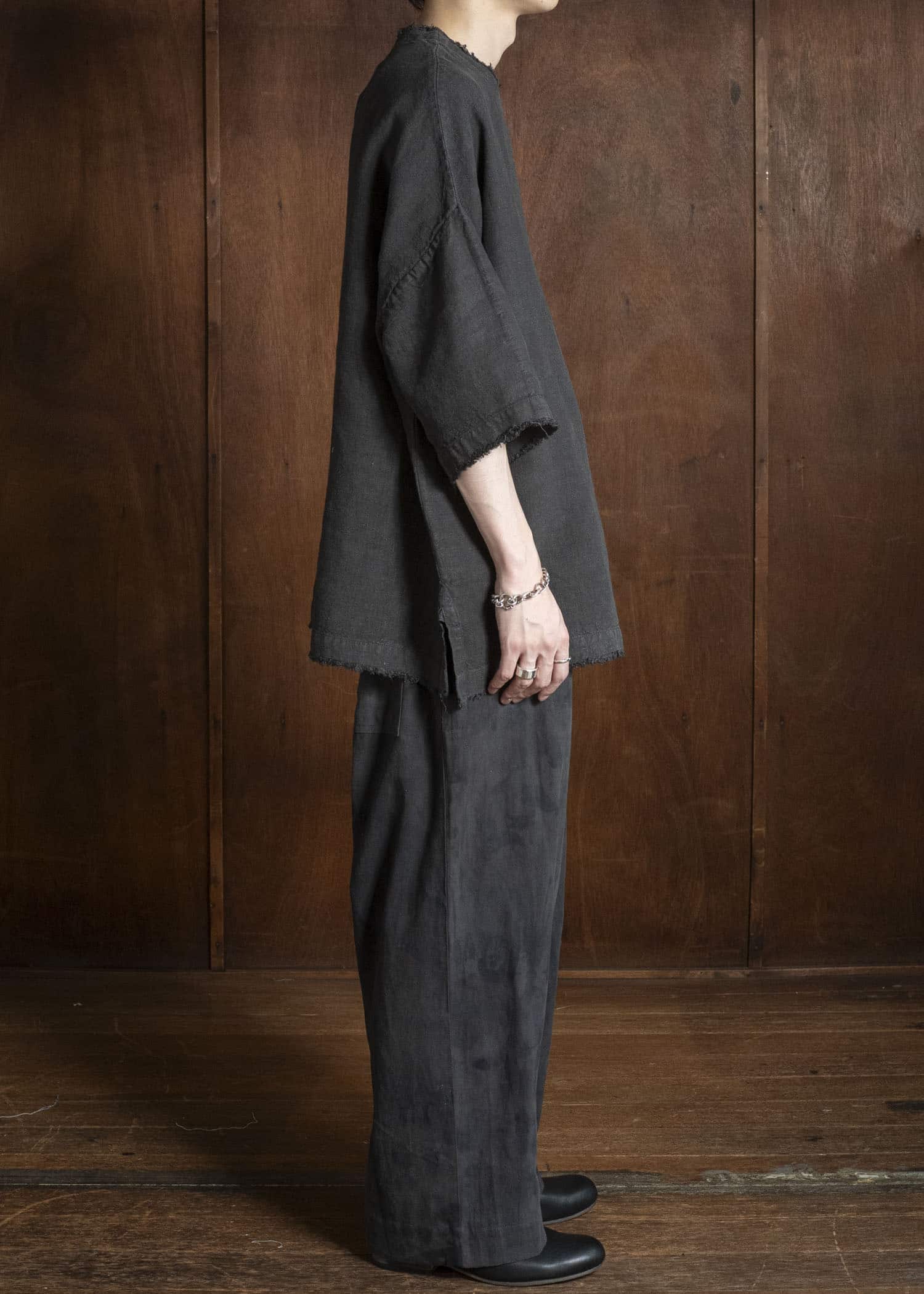 Gathering Textiles Beekeeper T-Shirt Japanese Stone Washed Linen BKS01-LI-BK
