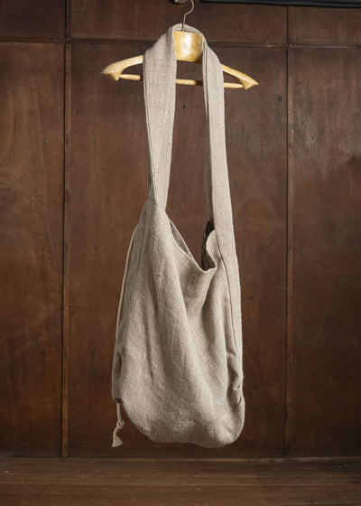 Gathering Textiles Double Bag Handloom Organic Hemp , Dark Creem DB01-HE-BR
