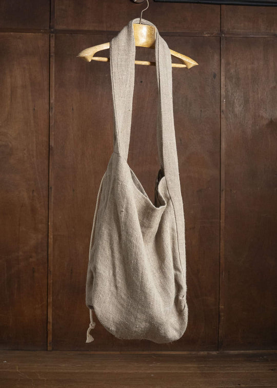 Gathering Textiles Double Bag Handloom Organic Hemp , Dark Creem DB01-HE-BR