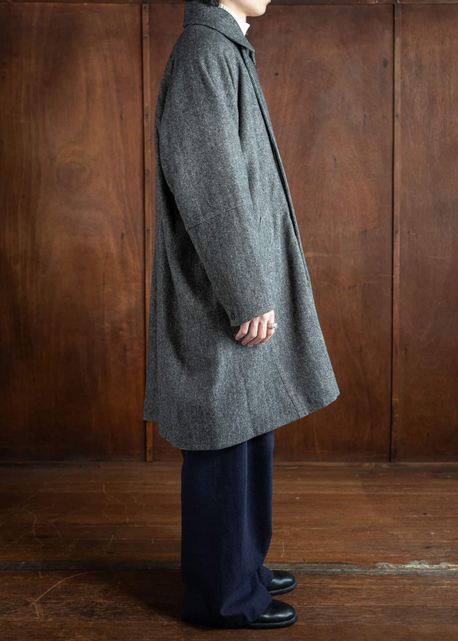 JAN-JAN VAN ESSCHE COAT#30 Oversized Double Breasted Car Coat Herringbone Yak Wool Black & White