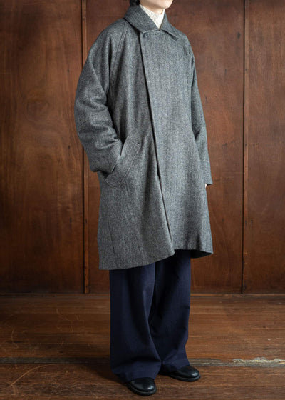 JAN-JAN VAN ESSCHE COAT#30 Oversized Double Breasted Car Coat Herringbone Yak Wool Black & White