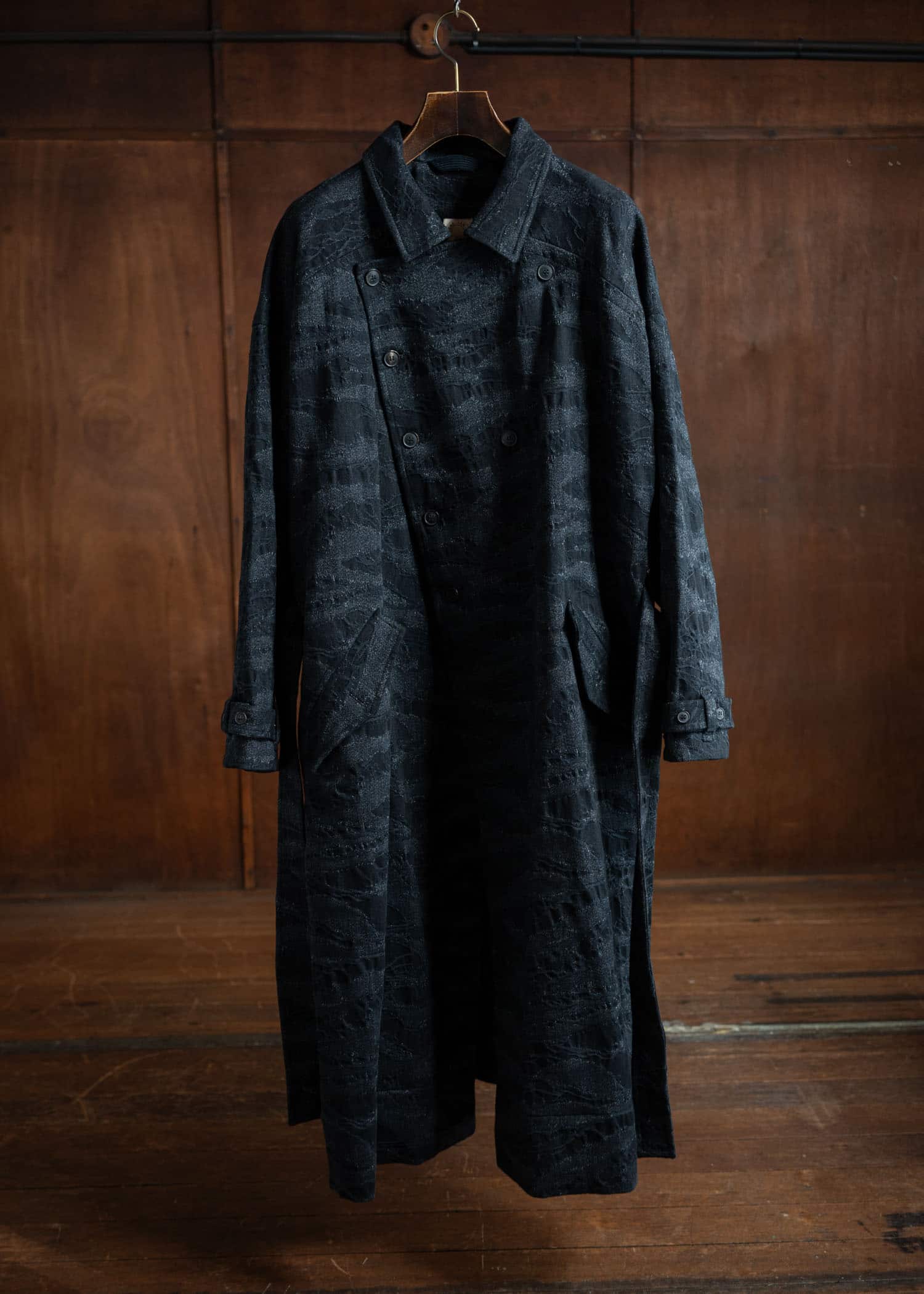 JAN-JAN VAN ESSCHE COAT#31 Loose Fit Army Style Long Coat Camoflage Denim Black