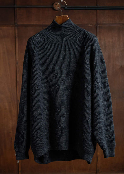 JAN-JAN VAN ESSCHE KNIT#67 Wide Fit Cable Knitted Turtle Neck Sweater Wool Lino Anthracite