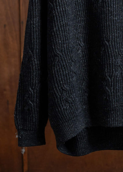 JAN-JAN VAN ESSCHE KNIT#67 Wide Fit Cable Knitted Turtle Neck Sweater Wool Lino Anthracite