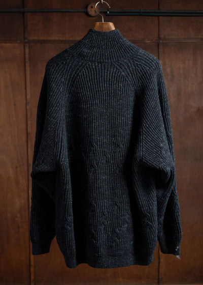 JAN-JAN VAN ESSCHE KNIT#67 Wide Fit Cable Knitted Turtle Neck Sweater Wool Lino Anthracite