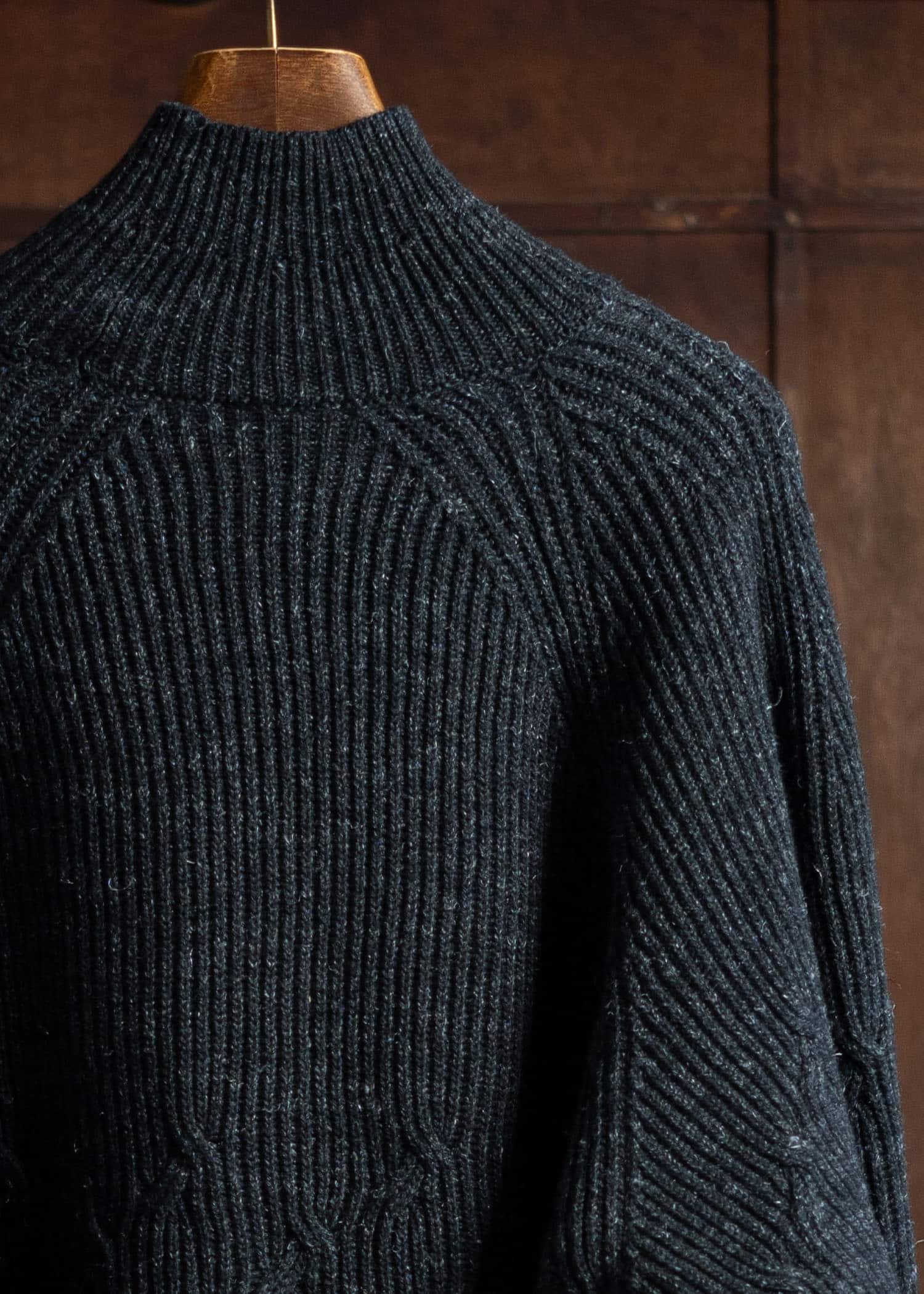 JAN-JAN VAN ESSCHE KNIT#67 Wide Fit Cable Knitted Turtle Neck Sweater Wool Lino Anthracite