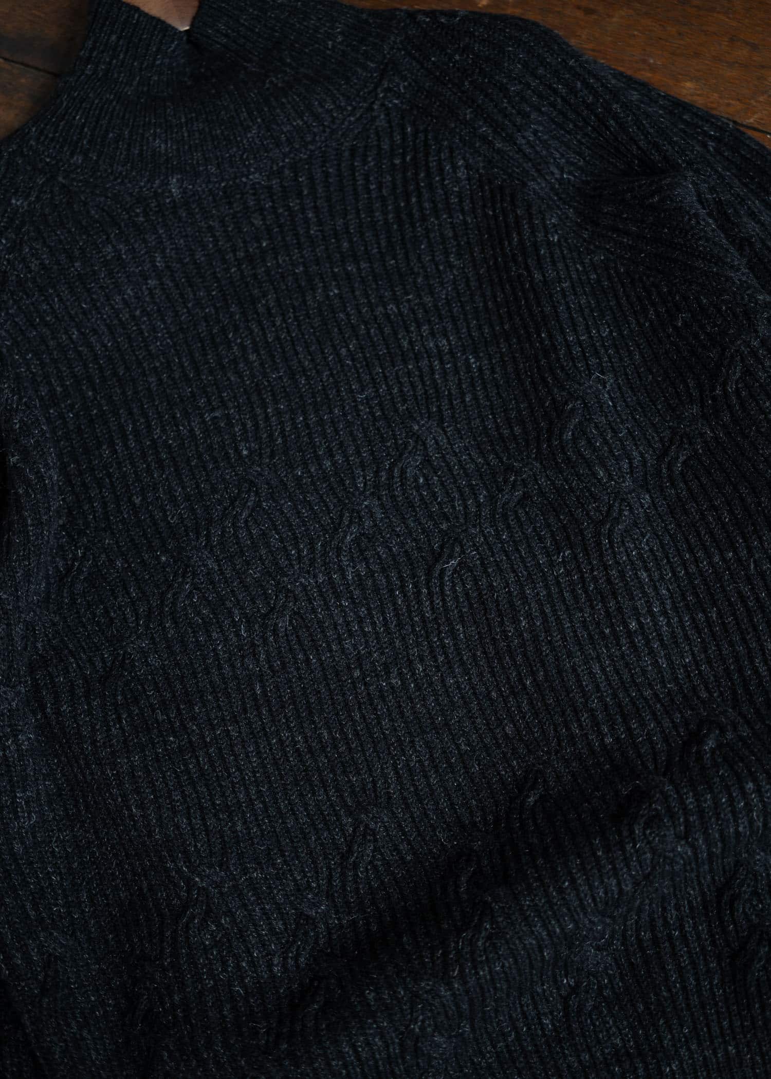 JAN-JAN VAN ESSCHE KNIT#67 Wide Fit Cable Knitted Turtle Neck Sweater Wool Lino Anthracite