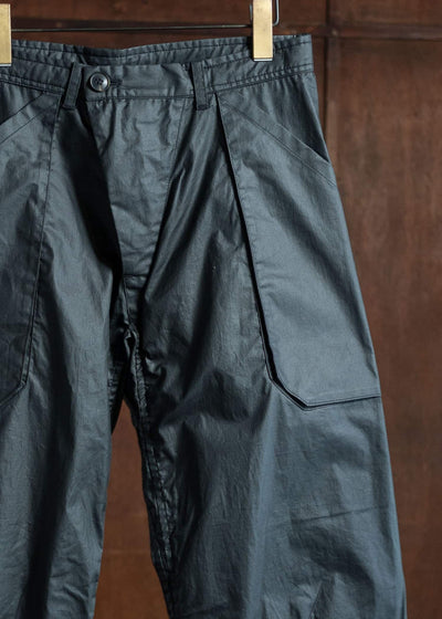 JAN-JAN VAN ESSCHE TROUSERS#82 Tapered Leg Trousers Coated Cotton Ribstop Off Black