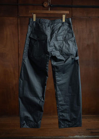 JAN-JAN VAN ESSCHE TROUSERS#82 Tapered Leg Trousers Coated Cotton Ribstop Off Black