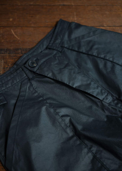 JAN-JAN VAN ESSCHE TROUSERS#82 Tapered Leg Trousers Coated Cotton Ribstop Off Black