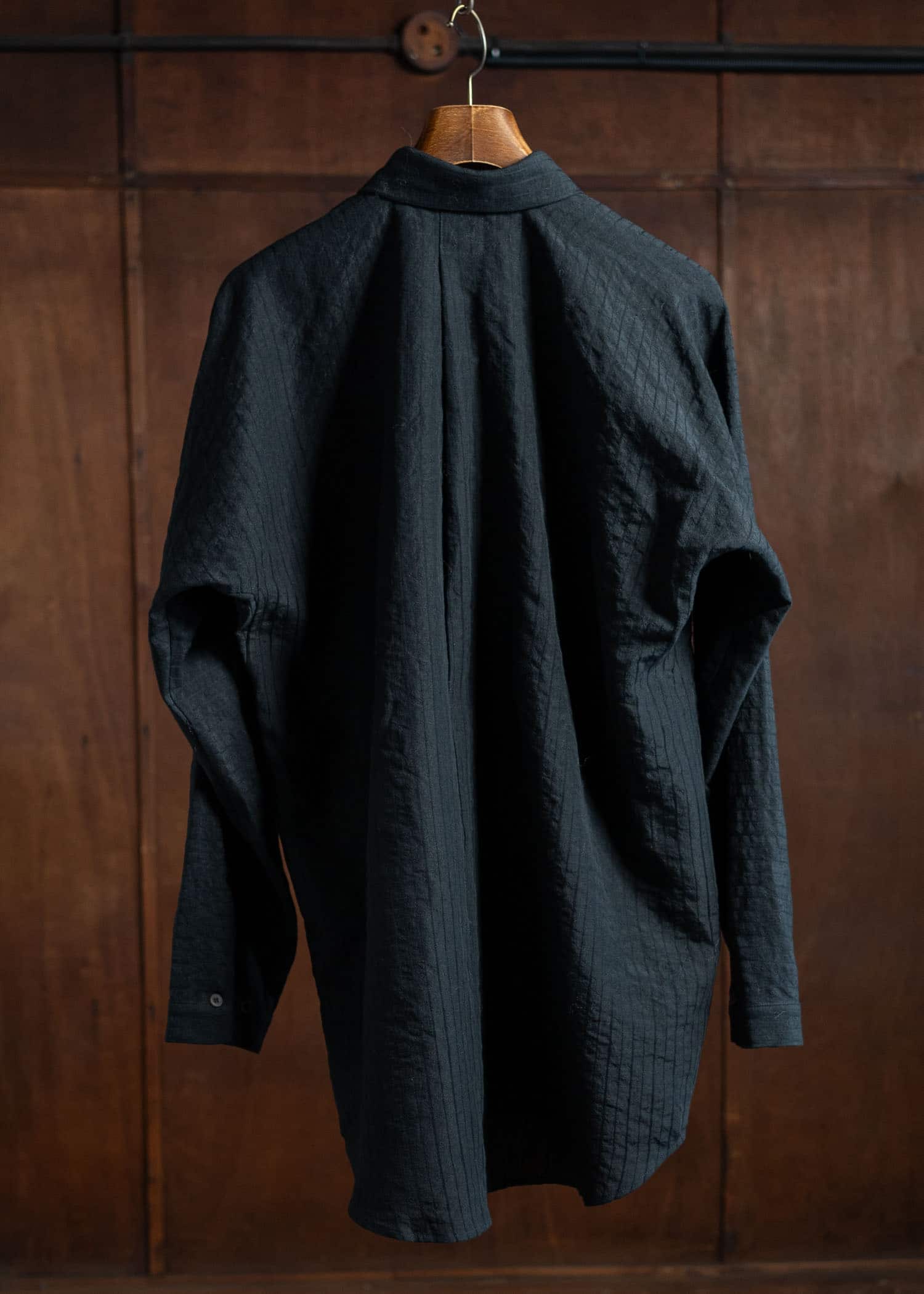 JAN-JAN VAN ESSCHE SHIRT#101 Loose Fit Button-Up Dress Shirt Cotton Linen Relief Striped Black