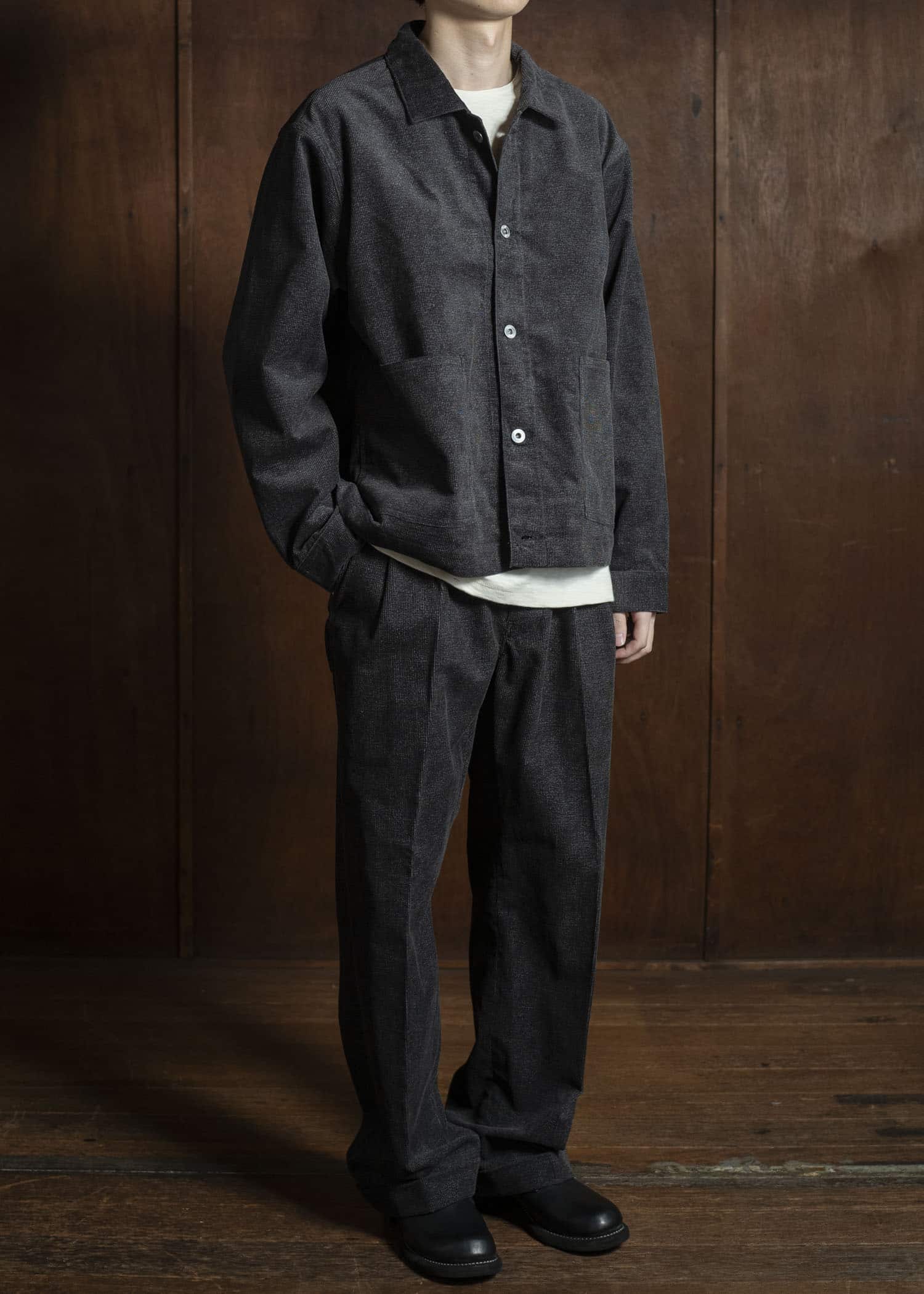 Taiga Takahashi Lot.303-Melange Brown Cover all Jacket Melange Charcoal