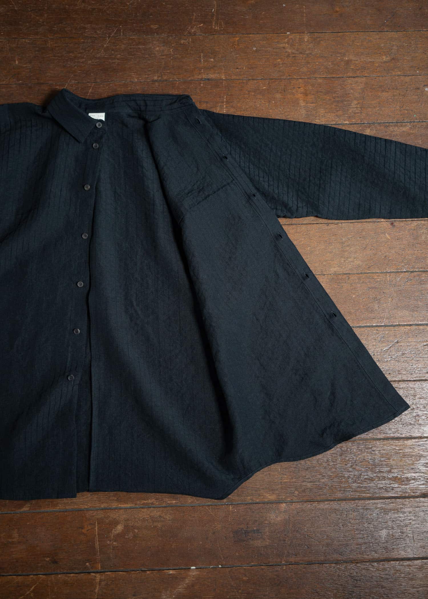 JAN-JAN VAN ESSCHE SHIRT#101 Loose Fit Button-Up Dress Shirt Cotton Linen Relief Striped Black