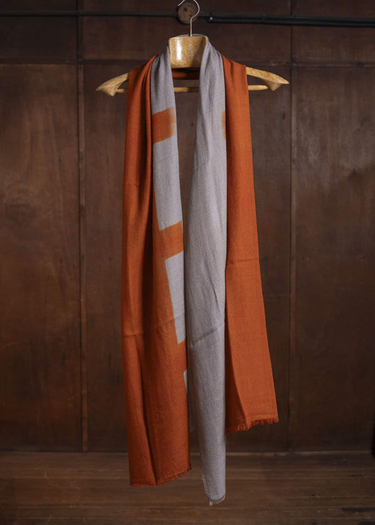 SUZUSAN 0013W-545 Hand Woven Baby Wool Shawl Dark Orange - Light Coffee