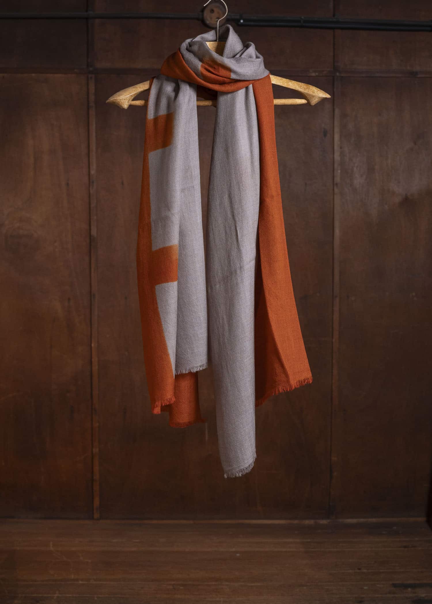 SUZUSAN 0013W-545 Hand Woven Baby Wool Shawl Dark Orange - Light Coffee