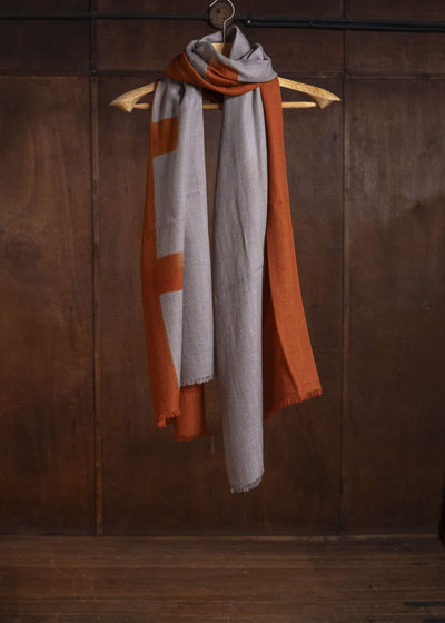 SUZUSAN 0013W-545 Hand Woven Baby Wool Shawl Dark Orange - Light Coffee