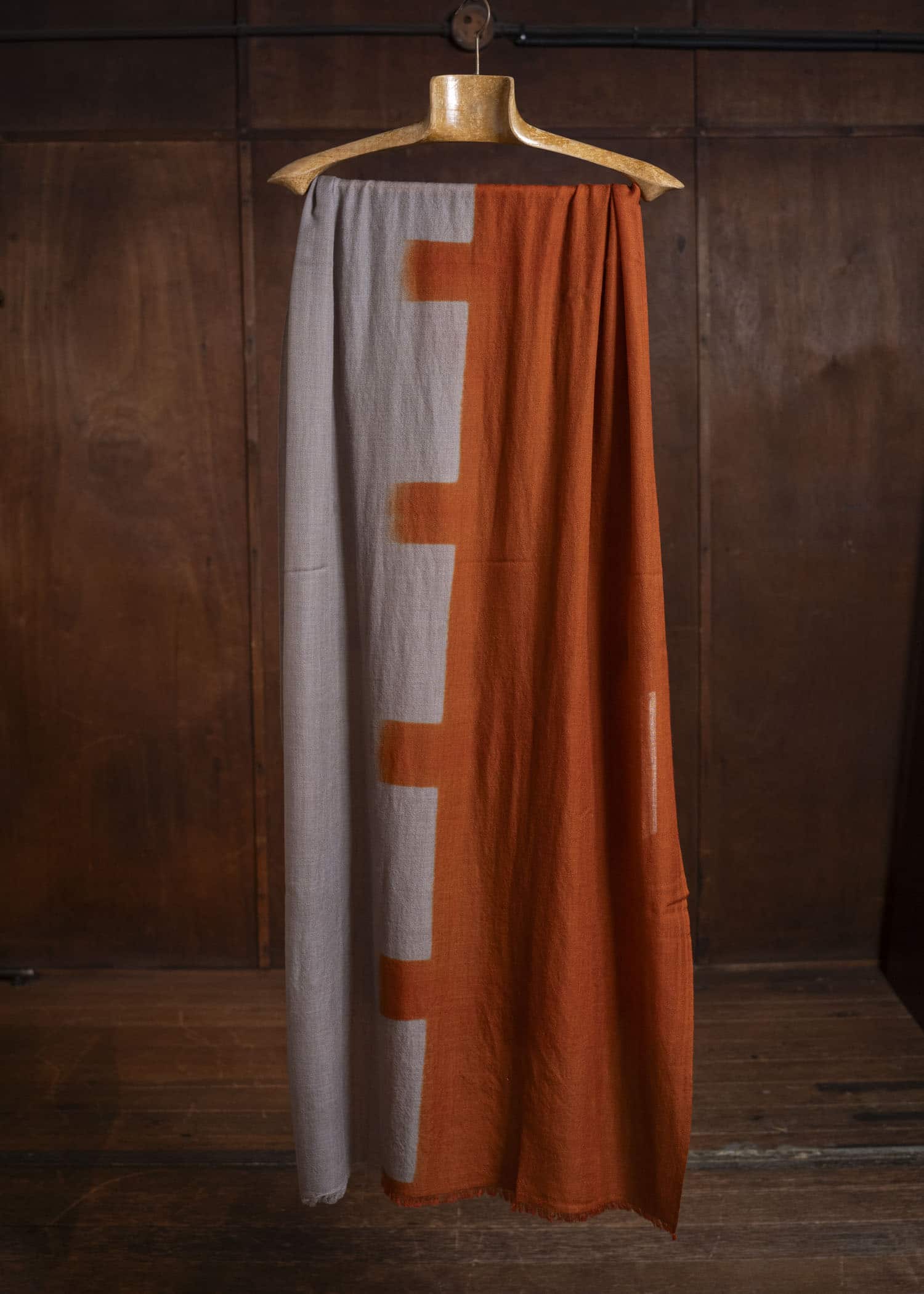 SUZUSAN 0013W-545 Hand Woven Baby Wool Shawl Dark Orange - Light Coffee