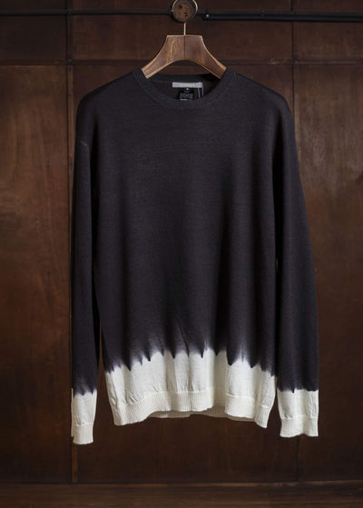 SUZUSAN 3088W-330 Washable Merino Wool Crew Neck Pullover Black - Natura l White