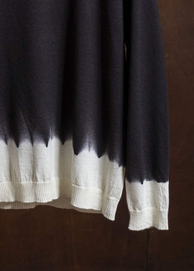 SUZUSAN 3088W-330 Washable Merino Wool Crew Neck Pullover Black - Natura l White