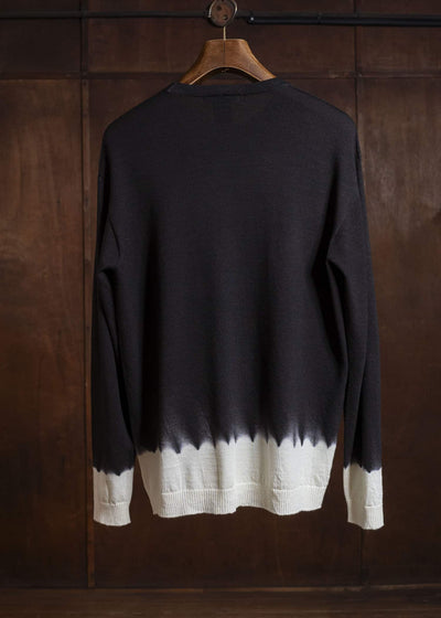 SUZUSAN 3088W-330 Washable Merino Wool Crew Neck Pullover Black - Natura l White