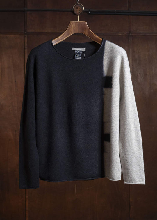 SUZUSAN 3087K-545 Cashmere Seamles Wide Pullover Black - Light Grey