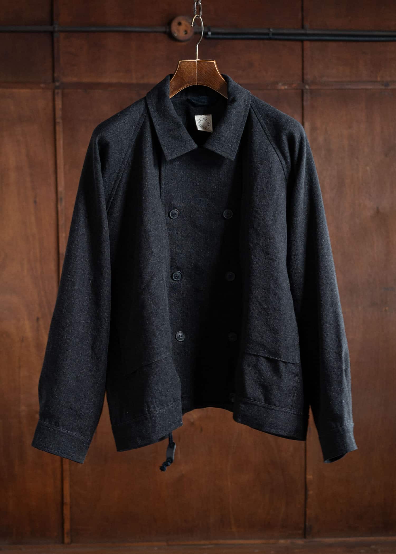 JAN-JAN VAN ESSCHE JACKET#58 Loose Fit Eisenhower Style Double Breasted Jacket Wool Linen Canvas Black Mele