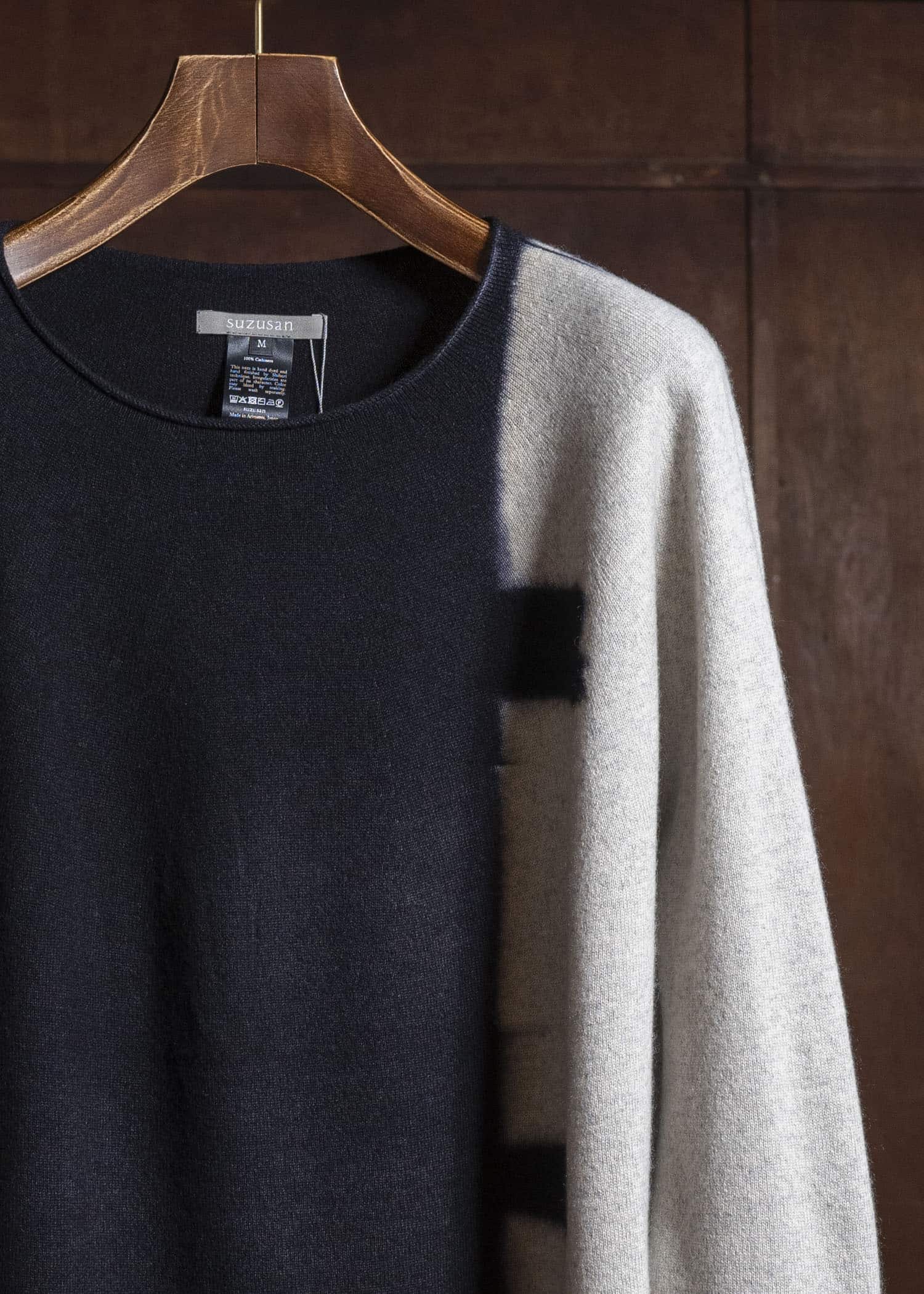 SUZUSAN 3087K-545 Cashmere Seamles Wide Pullover Black - Light Grey