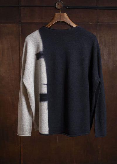 SUZUSAN 3087K-545 Cashmere Seamles Wide Pullover Black - Light Grey