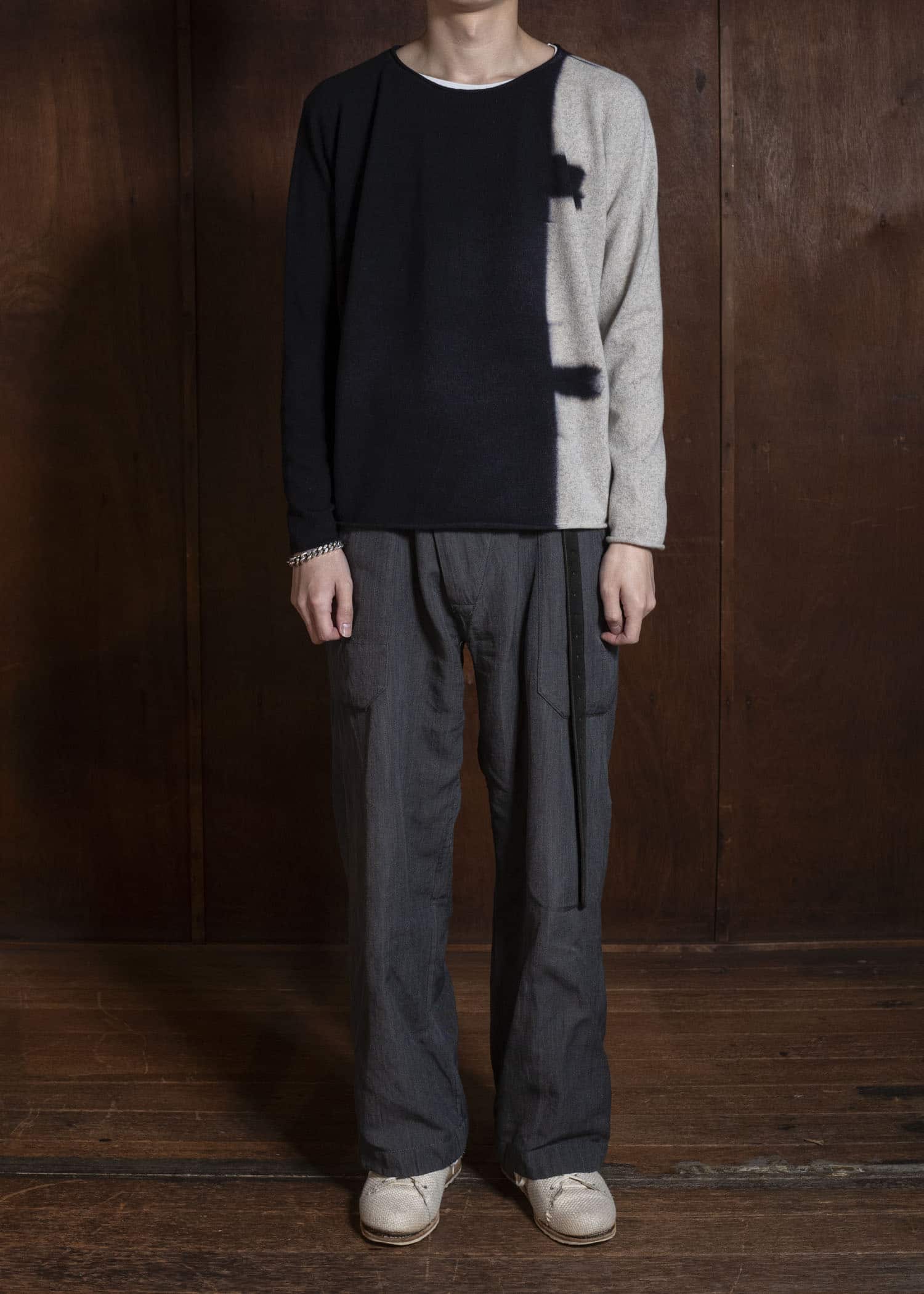 SUZUSAN 3087K-545 Cashmere Seamles Wide Pullover Black - Light Gray