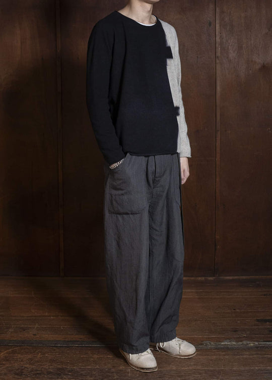 SUZUSAN 3087K-545 Cashmere Seamles Wide Pullover Black - Light Grey