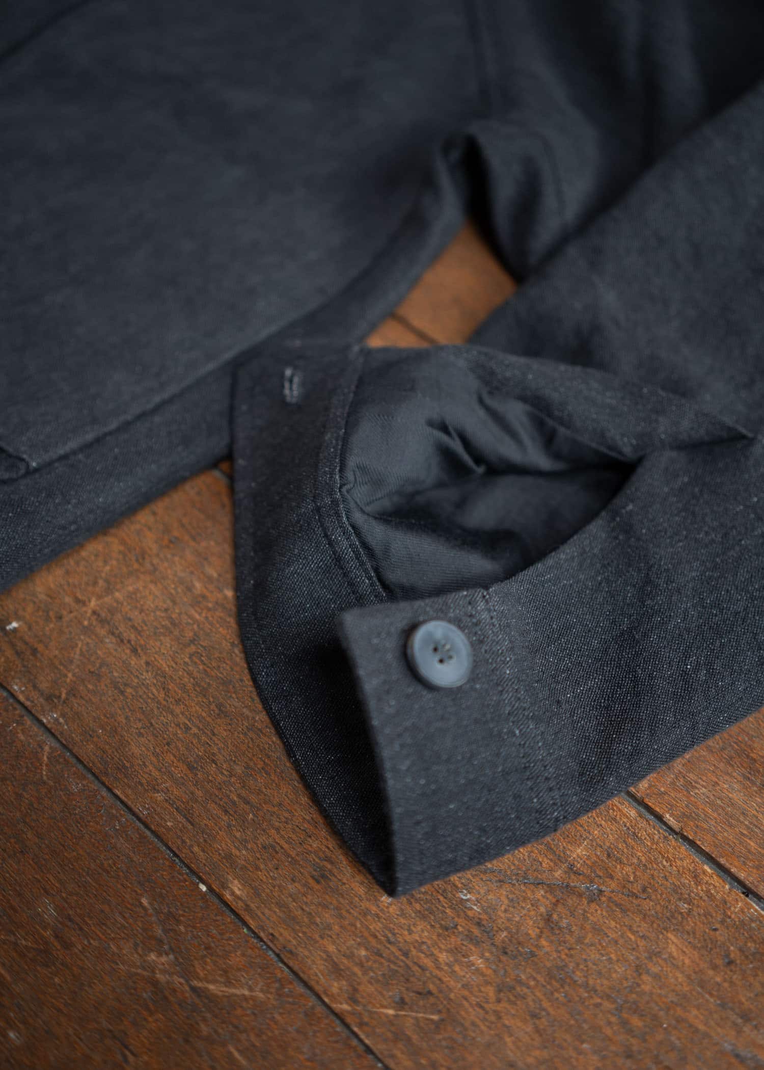 JAN-JAN VAN ESSCHE JACKET#58 Loose Fit Eisenhower Style Double Breasted Jacket Wool Linen Canvas Black Mele