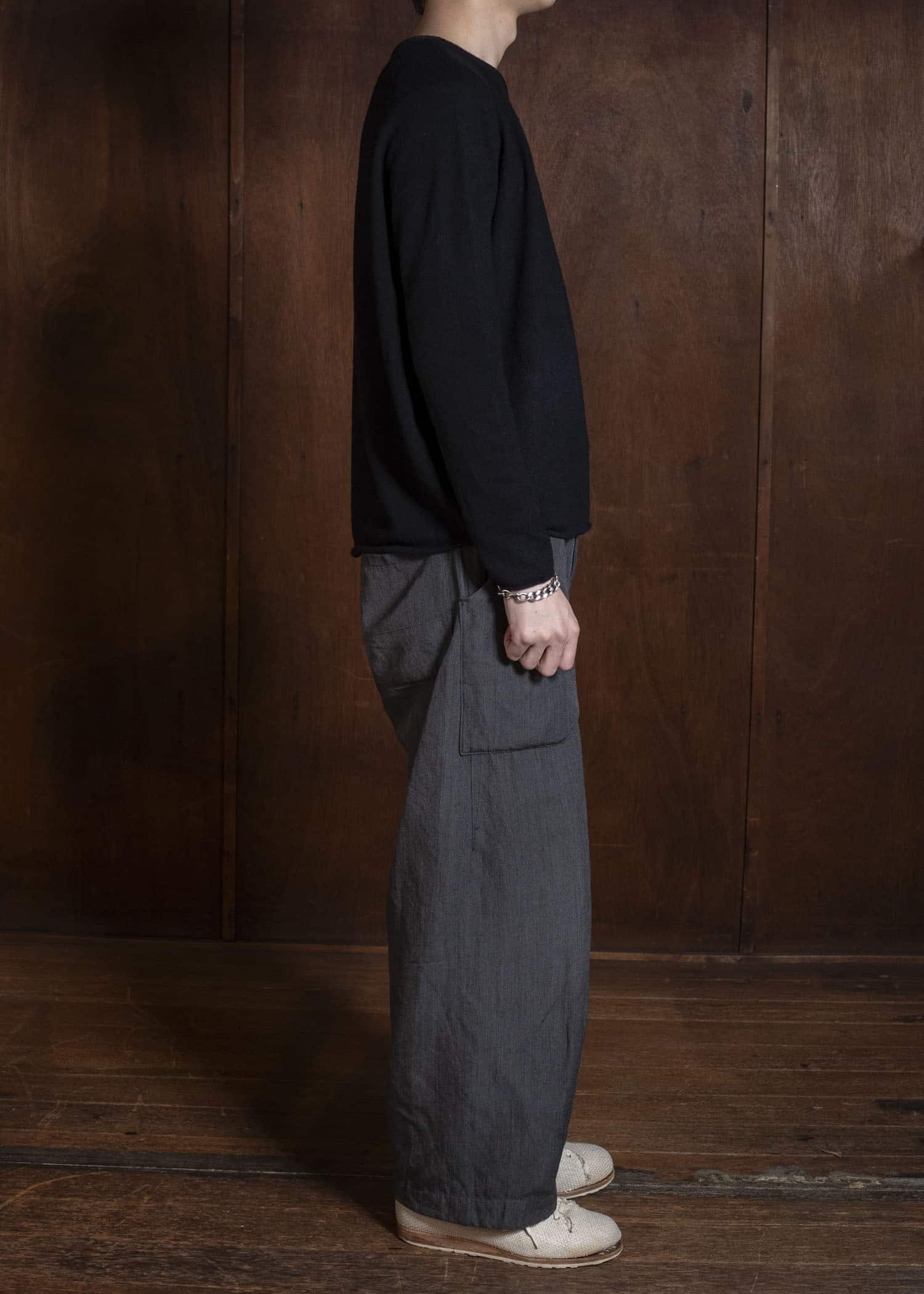 SUZUSAN 3087K-545 Cashmere Seamles Wide Pullover Black - Light Grey