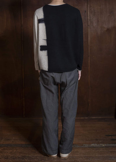 SUZUSAN 3087K-545 Cashmere Seamles Wide Pullover Black - Light Gray