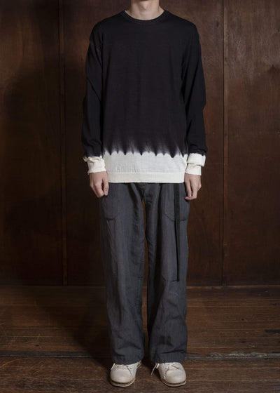 SUZUSAN 3088W-330 Washable Merino Wool Crew Neck Pullover Black - Natura l White