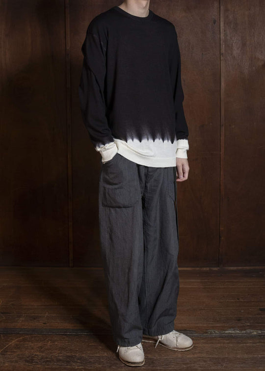 SUZUSAN 3088W-330 Washable Merino Wool Crew Neck Pullover Black - Natura l White