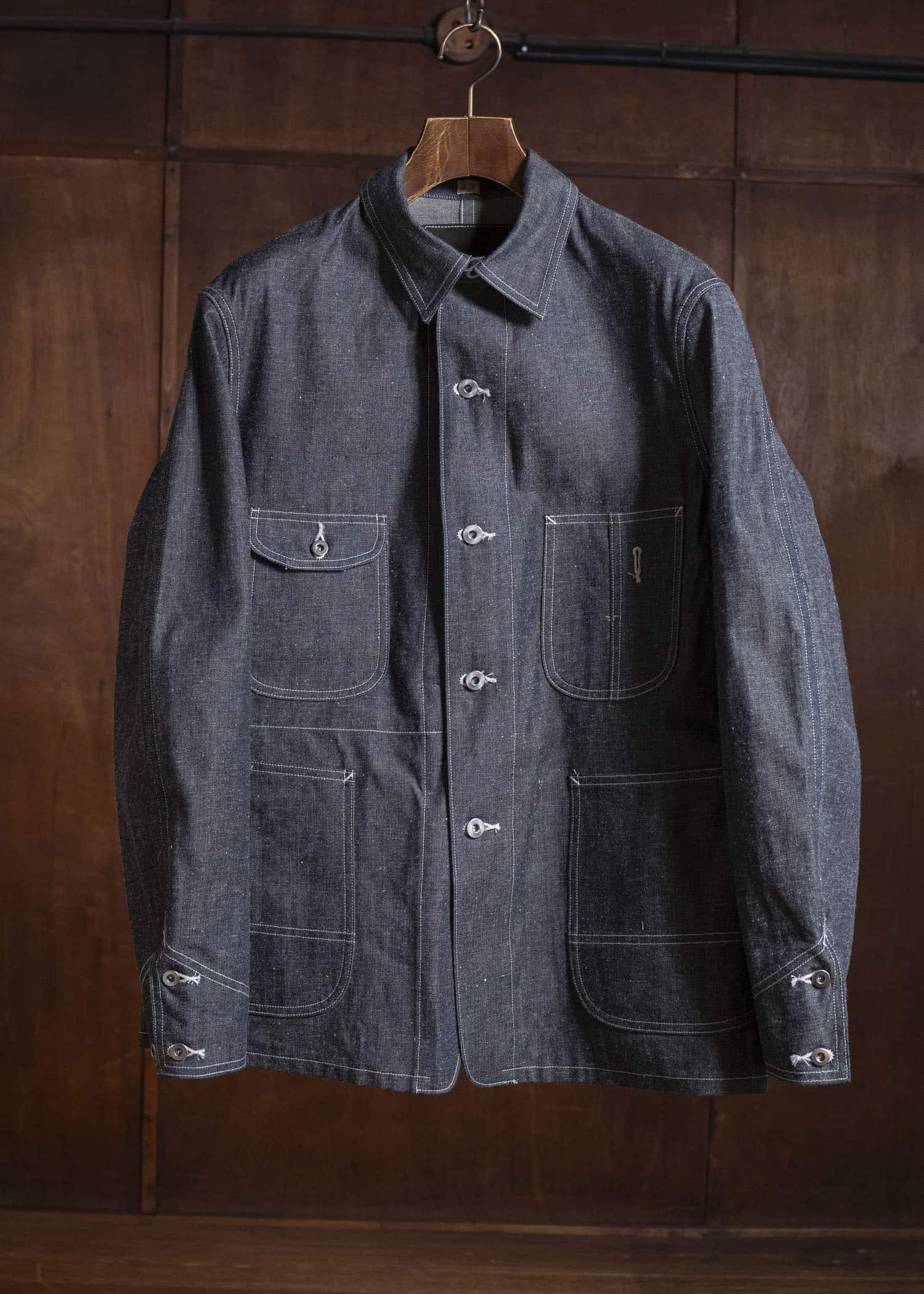 Taiga Takahashi Lot.716-Raw Indigo Damaged Coverall Jacket With Chinstrap Raw Indigo