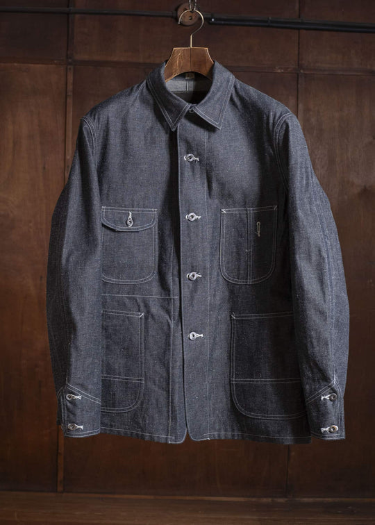 Taiga Takahashi Lot.716-Raw Indigo Damaged Coverall Jacket With Chinstrap Raw Indigo