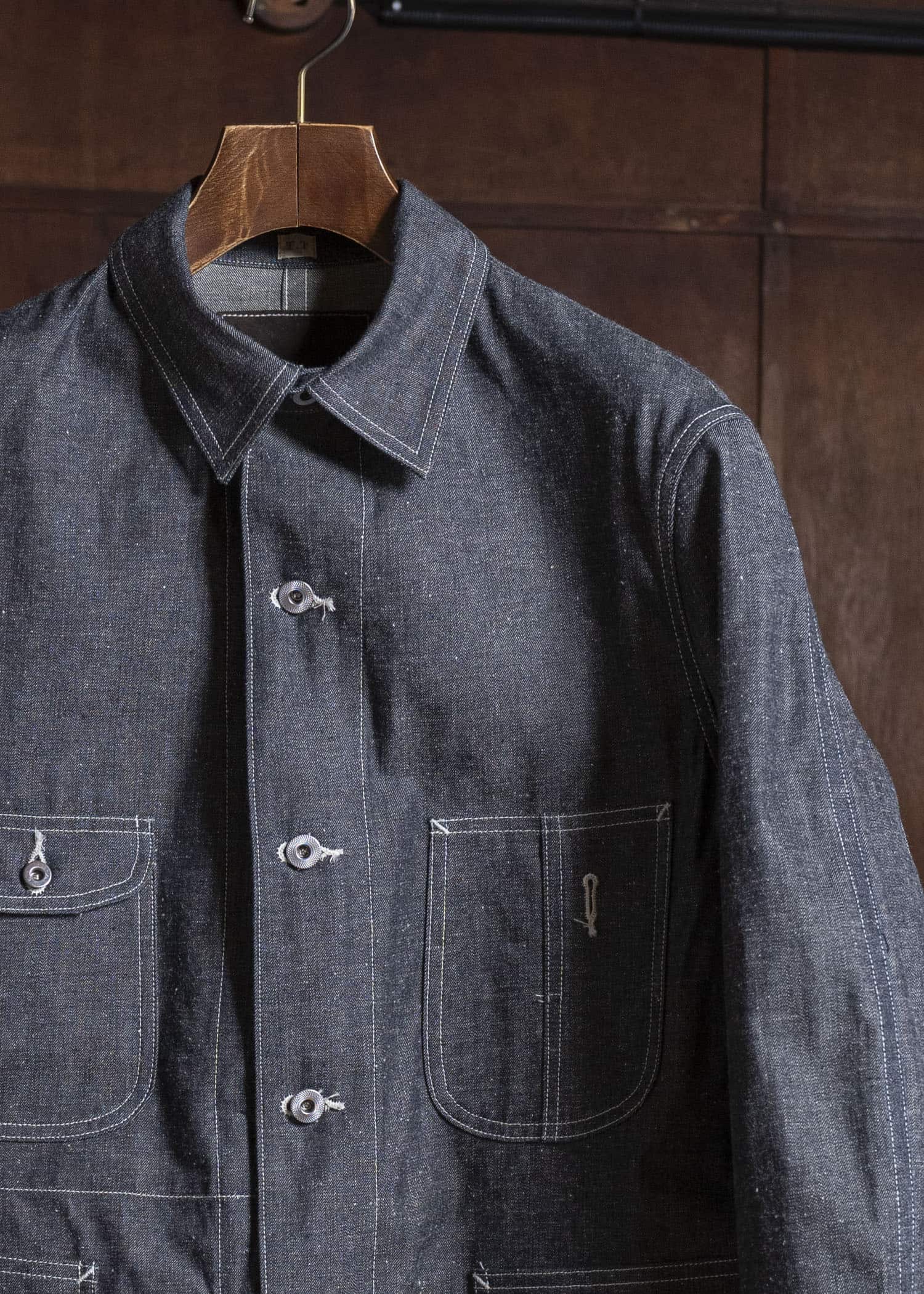Taiga Takahashi Lot.716-Raw Indigo Damaged Coverall Jacket With Chinstrap Raw Indigo