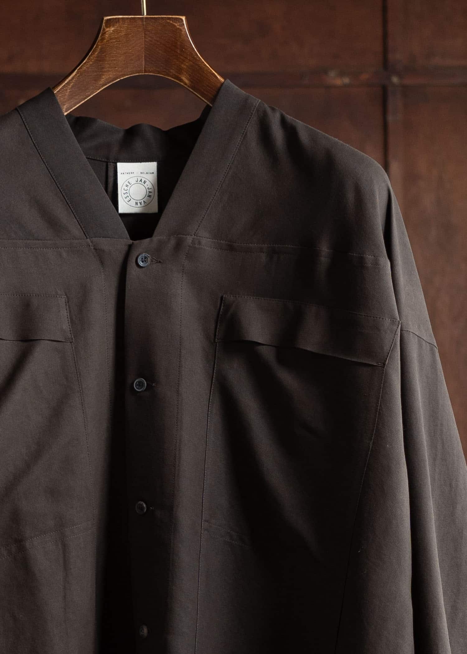 JAN-JAN VAN ESSCHE SHIRT#103 Kinomo Collar Shirt Jacket Silk Wool Twill Amami Mud