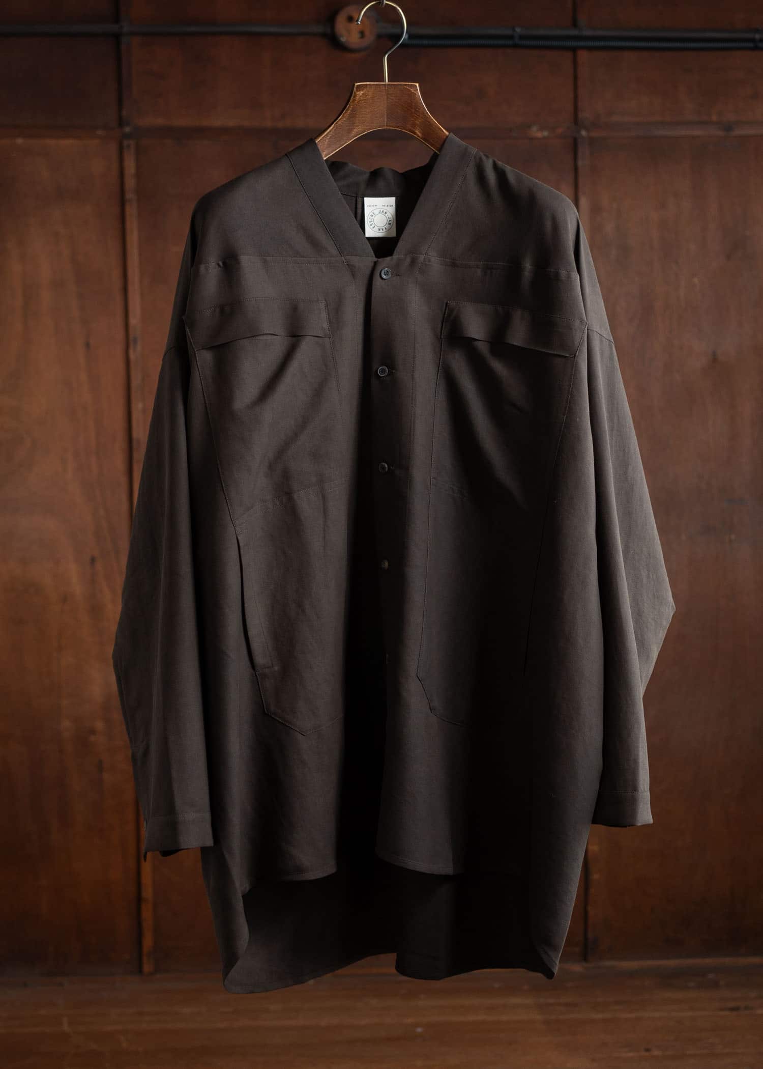 JAN-JAN VAN ESSCHE SHIRT#103 Kinomo Collar Shirt Jacket Silk Wool Twill Amami Mud