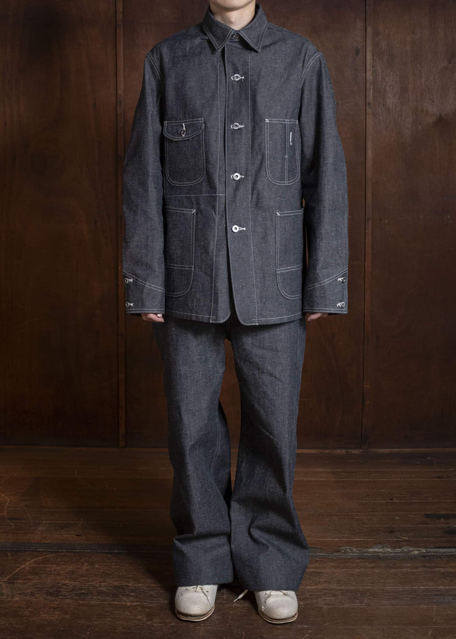 Taiga Takahashi Lot.716-Raw Indigo Damaged Coverall Jacket With Chinstrap Raw Indigo