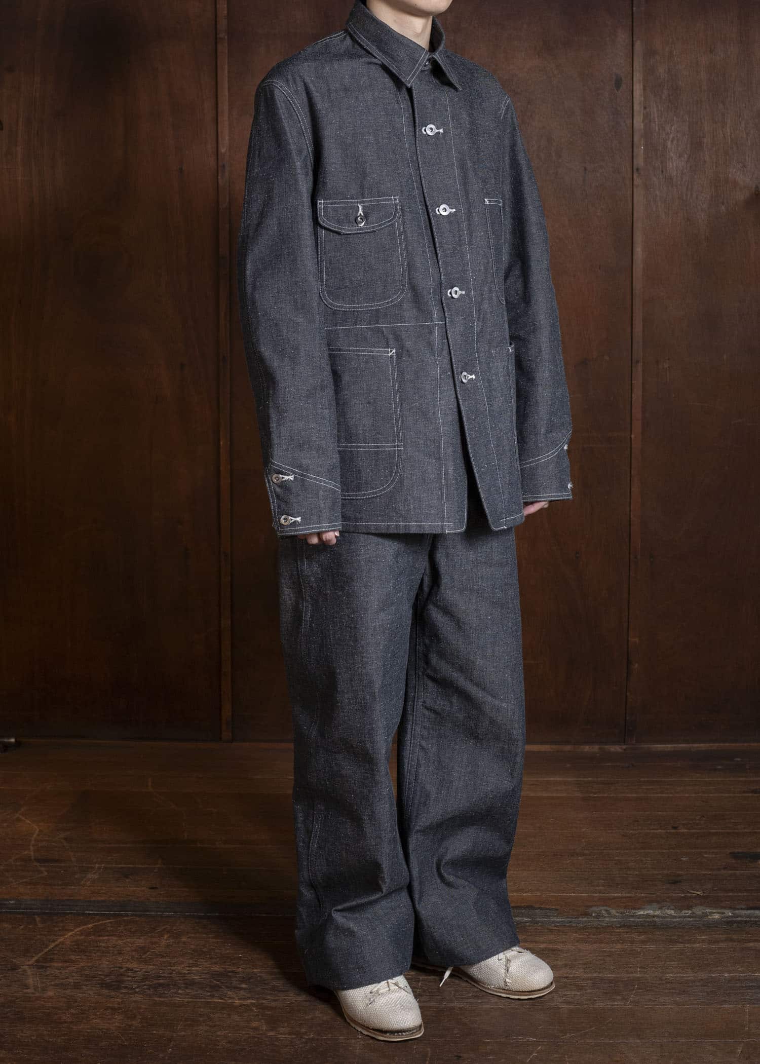 Taiga Takahashi Lot.716-Raw Indigo Damaged Coverall Jacket With Chinstrap Raw Indigo